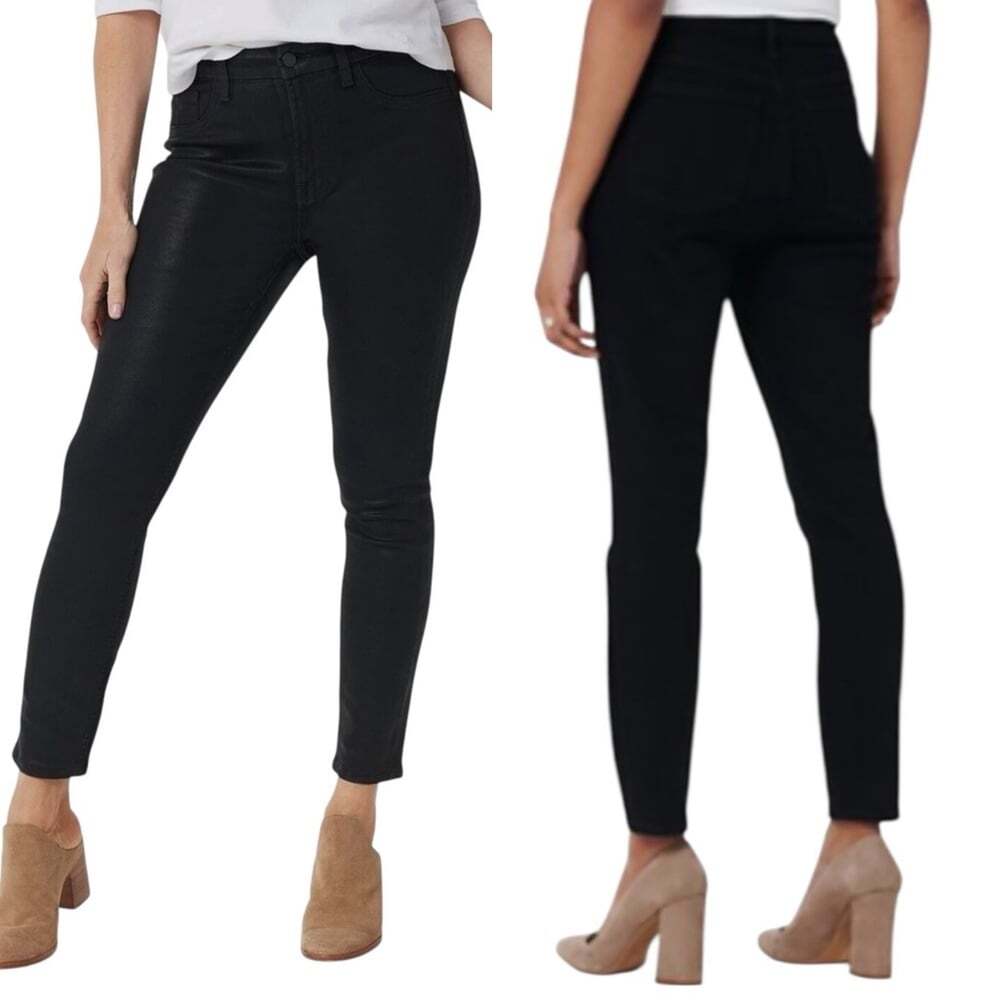 Jen7 7 For All Mankind Women Black Waxed Coated Skinny Ankle Jeans Size 10 Women